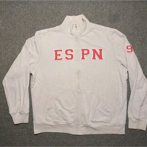 ESPN The Magazine Mens XL Red Full Zip Fleece Jacket Sportswear Logo Sweatshirt